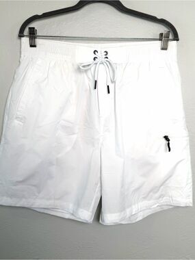 Gradual Men's White 5" Inseam Swim Trunks Drawstring Waist L Quick-Dry NWT